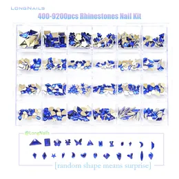 Nail Art Decorations 24/20/18grid Multi Nail Rhinestones Kit Flatback 240pcs Alloy Charms Neon Pink AB Blue Glass Jewelry Nail Art Crystal Box 230729