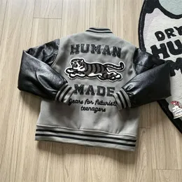 Herrenjacken Fasion Tiger HUMAN MADE Baseballjacken Männer Frauen Lederärmel Stickerei Jacke Mantel 230728