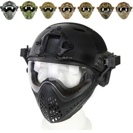 Bisiklet kaskları taktik tam kapalı kask açık atış avı avlama savaş oyunu kaskları çıkarılabilir maske askeri paintball koruma kask 230728