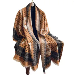 Scarves Elegant Cashmere Scarf For Women Warm Winter Pashmina Shawl Foulard Femme Blanket Brand Design Striped Painting Wraps