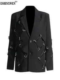 Women's Jackets Eshin 2023 Autumn Metal Rivet Ring Decoration Irregular Profile Asymmetric Suit Coat Wear Tops Clothing TH4390 230728