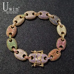 Bangle Uwin Coffee Beans Armband Puffed Marine Chain 13mm Hip Hop Gold Color Link Fashion Punk Choker Charms smycken 7inch 230728