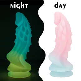 Dildos/Dongs Cute Soft Luminous Dildo Silicone Huge Anal Butt Plug Dragon Vagina Masturbation Suction Cup Adult Sex Toys for Man Women Couple 230728