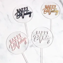 New Happy Birthday Topper per torta in acrilico Cerchio dorato Topper per cupcake a doppio strato per decorazioni per torte per feste di compleanno Baby Shower234m