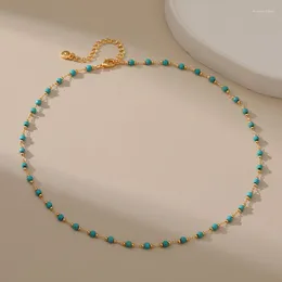 Halskette mit 18 Karat Gold, natürlichen grünen türkisfarbenen Perlen, Halskette für Frauen, Ethno-Stil, kurze Schlüsselbeinkette, Modeschmuck, Geschenke