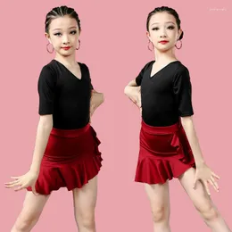 Stage Wear Latin Practice Dress For Girls Summer Short Sleeved Training Clothes Competition Professional Children's Suit Faldas