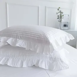 枕ケースMCAOエレガント枕シャムカバーエッジフリル白い寝具コットンプレーンピローケースセット2つのかわいいビンテージレースホームデコレー
