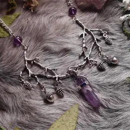 Hänge halsband Goth Witch Crystal Branches Halsband Pine Cone Forest smycken Gotiska kvistsmycken Bröllop Magic Wicca Pagan Gift