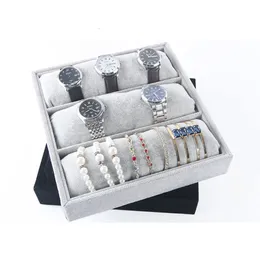 Jewelry Stand Design 3 Grids Watches Holder Bracelets Anklet Hair-binding Tray Jewelry Display Jewellery Organizer Removable Long Pillows 230728