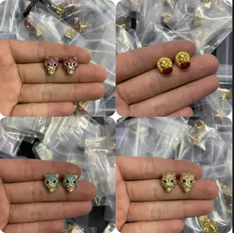Hip Hop Lion Head Multicolour Crystal Gemstone Earring Stud Designer Ear Studs Earrings for Men Women Female Halloween Holiday Party Jewelry Gift With Box CGUE10 --03