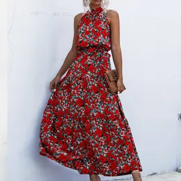 Grundläggande casual klänningar sommar elegant sexig strand lång klänning kvinnor mode tryck blommor polka-dot damer halter boho klänning kvinnor vestidos 230728