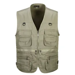 Mäns västar män bomull multi ficka väst sommar manlig avslappnad tunn ärmlös jacka med många fickor mens pograf baggy waistcoat 230729