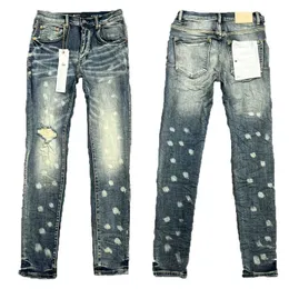 Herrenjeans Lila Designer High Street America Jean für Männer Stickerei Hosen Übergröße Ripped Patch Hole Denim 2023 Mode Skinny Slim Bleistifthose