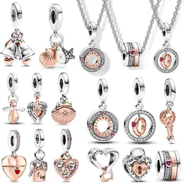 Elegance 925 Sterling Silver Rose Gold Heart Charm Bead Fits Original Pandora Bracelet Women Pendant DIY Fine Jewelry