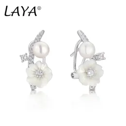 Ear Cuff Laya 925 Sterling Silver Summer Style Jewelry Quality Zircon Natural Shell Flower Flower Freshwater Pearl Marrings for Women 230728