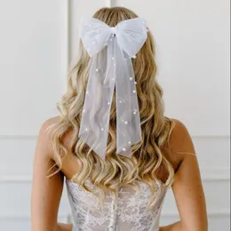 Veli da sposa TOPQUEEN Fiocco per capelli Velo da sposa con perle Accessori per addio al nubilato per la comunione delle spose V04A