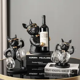 Decorative Objects Figurines 2023 Home Decoration Dog Ornaments French Bulldog Wine Glass Holder Stand Table Nordic Resin Sculpture 230729