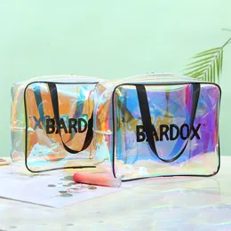 Toiletry Kits Transparent Colorful Laser PVC Cosmetic Bag Hand Carry Large Capacity Letter Printing Travel Storage Pouch 230729