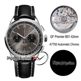 GF Premier B01 ETA A7750 Automatic Chronograph Mens Watch 42mm Steel Gray Black Dial AB0118221B1P1 Black Leather Edition New 172S