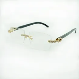 Neue Moissanit-Diamant-Buffs-Brille 3524015 für Männer und Frauen mit schwarzen Büffelhornbeinen und klaren Gläsern, Größe: 57-18-140 mm
