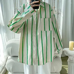 남자 캐주얼 셔츠 가을 스트라이프 셔츠 남자 긴 소매 대형 한국 의류하라 주쿠 스트리트웨어 학생 블라우스