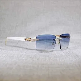 50% rabatt på solglasögon 2023 Vintage Rhinestone Black White Buffalo Horn Rimless Men Wood Glasses Metal Frame Nyans för Summer Club Eyewearkajia Ny