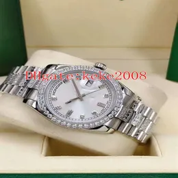 5 färger Män armbandsur Watches Mother of Pearl 128349RBR 128349 36mm Diamond Border Armband Rostfritt stål 2813 Rörelse Auto279m