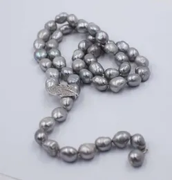 Anhänger Halsketten Süßwasserperlen Hals Grau Schwarz Barock 9-13mm Großhandel Perlen Natur 26 Zoll FPPJ
