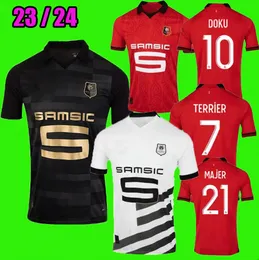 23 24 Stade Rennais Soccer Jerseys Gouiri Player Version Rennes Terrier Bourigeaud Kamaldeen Kalimuendo Home 2023 2024 Doku Football Shirt Men Kids