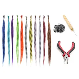 Hair Trimmer 55pcs Multicolor Synthetic Feathers For Extensions DIY Micro Beads Hairpiece wig Tools 230728