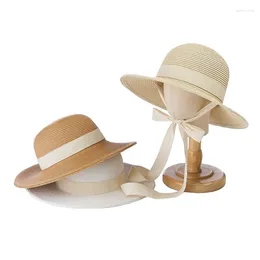 Wide Brim Hats Dome Wide-brimmed Children's Sunshade Straw Hat Outdoor Travel Vacation Sunscreen With Straps