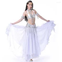 Стадия носить женские танцевальные костюмы для живота белый сексуальный C/D Cup Bra Split Long Юбка Египетская костюм кружев