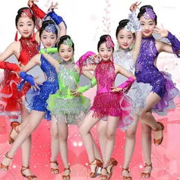 Stage Wear Latin Dance Clothing Girls Children's Clothes Ballroom Competition Costume Fashion Sequined Tights