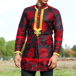 Etnische Kleding Afrikaanse mannen Dashiki Lange Mouw Plus Size Shirt Rijke Bloemenprint Moslim Mens Slim Top Casual T-shirt Tradi2351