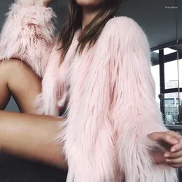 Abrigo peludo de piel a la moda para mujer, abrigo mullido cálido de manga larga para mujer, Top de otoño e invierno, chaqueta de imitación, abrigo sin cuello