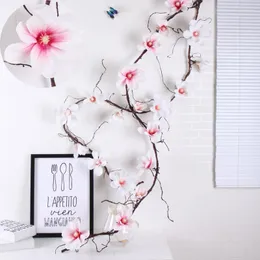 Flores decorativas 185cm Orquídea para pendurar na parede Galhos de árvores Guirlanda Aritificial Flor de Magnólia Rattan Seda Plantas Videira Decorações de Casamento