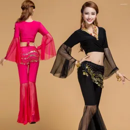 Scenkläder !! 2023 Sexig Belly Dance Costume Set 3st (Top Pant Belt) Bollywood/ Costumes Dancewear For Women
