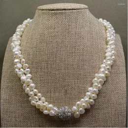 Chains Hand Knotted 3rows 6-7mm White Baroque Freshwater Pearl Necklace 17-19inch For Women Fashion Jewelry