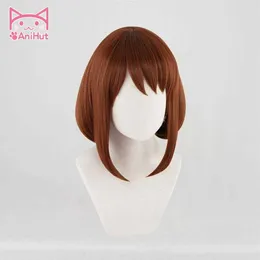 Anihutochako uraraka wig boku no герой академия косплей Синтетический красный короткий аниме My ochaco y0913268d