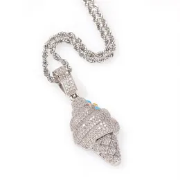 Iced Out Ice Cream Necklace Pendant White Gold Plated With Rope Chain Mens Hip Hop Jewelry Gift298f