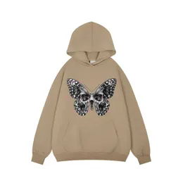 2023 Hipster Hoodie Streetwear Sweatshirt Butterfly Skull Graphic Harajuku Hoodie Autumn Men Hooded Pullover Black Unisex Punk