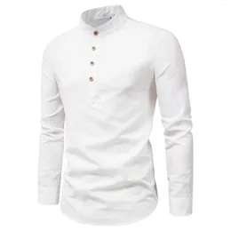 Magliette da uomo Camicia da uomo con collo alla coreana europea e americana Tinta unita T-shirt manica lunga Ropa Hombre 2023