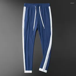 Men's Pants 2023 Summer Casual Straight Sweatpants Men Basic Trousers Side Stripe Bottoms Small Hole Thin Sportswear Pencil Track Pant