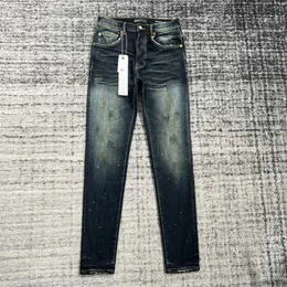 Jeans viola firmati Pantaloni da uomo di marca Pantalones strappati dritti normali strappi di jeans lavati vecchio buco lungo L41j
