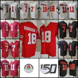 College Football Ohio State 7 Stroud Jersey 11 Smith-Njicba Justin Fields Rosso Nero Bianco Buckeyes College Men Maglie da calcio 150th Rose Patch