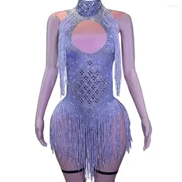 Macacão para palco com pedras preciosas bloco de strass fantasia de dançarina vestido festival de música feminino roupas rave