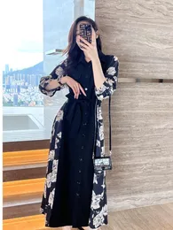 Vestidos casuais camisa de manga sete vezes vestido oversized preto vintage floral para mulheres primavera outono roupas elegantes 2023