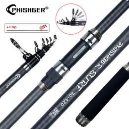Boat Fishing Rods PHISHGER Telescopic Surf Spinning Rod 364245505 Power80150g 30T Carbon Travel Surfcasting Shore Casting Pole 230729