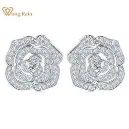 Stud Wong Rain Luxury 925 Sterling Silver Flower High Carbon Diamond Women Earrings Wedding Party Fine Jewelry 230729