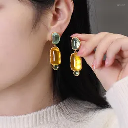 Stud Earrings Brass With 18K Retro Colorful Statement Drop Punk Party Gown Runway Rare Boucle D'oreille Korean Japan Style Fashion